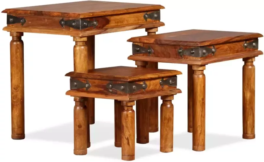 VidaXL 3-delige Tafeltjesset massief sheeshamhout bruin - Foto 2