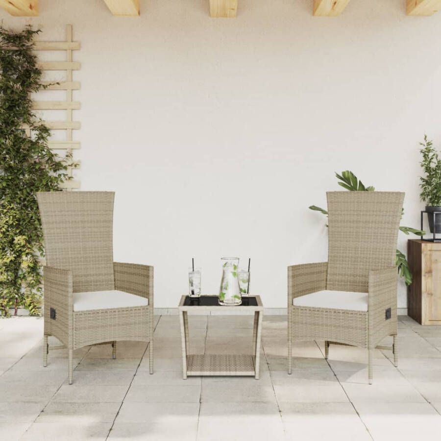 VIDAXL 3-delige Tuinset met kussens poly rattan beige - Foto 4