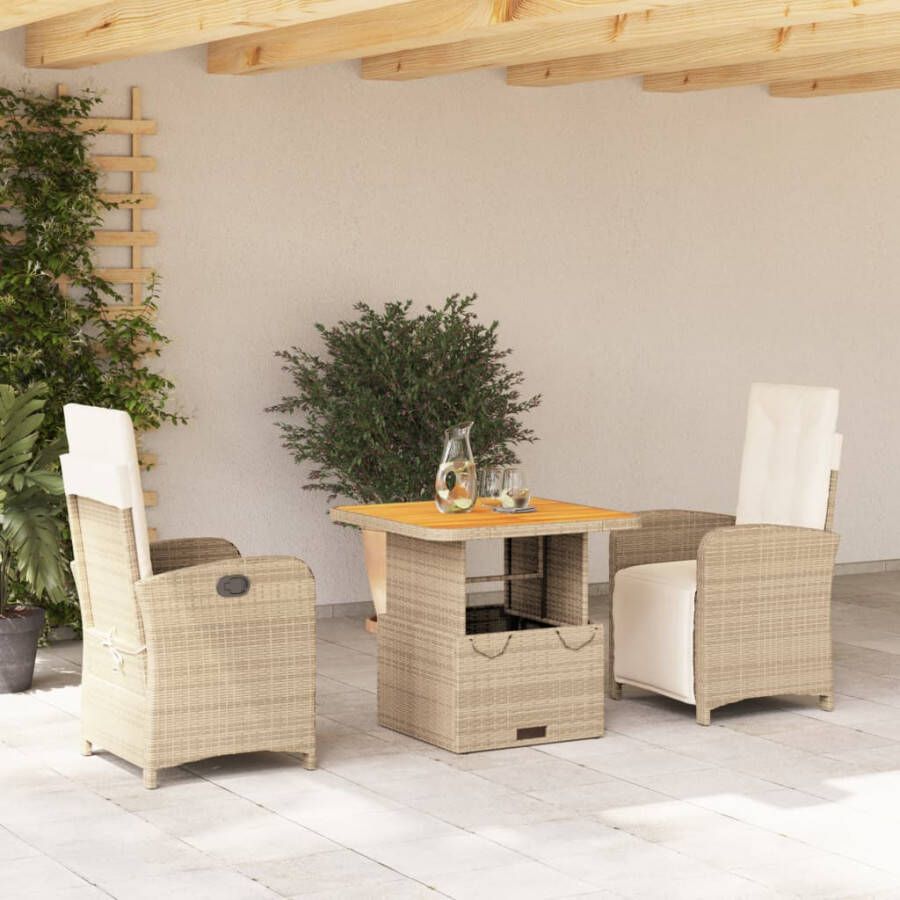 VIDAXL 3-delige Tuinset met kussens poly rattan beige - Foto 4