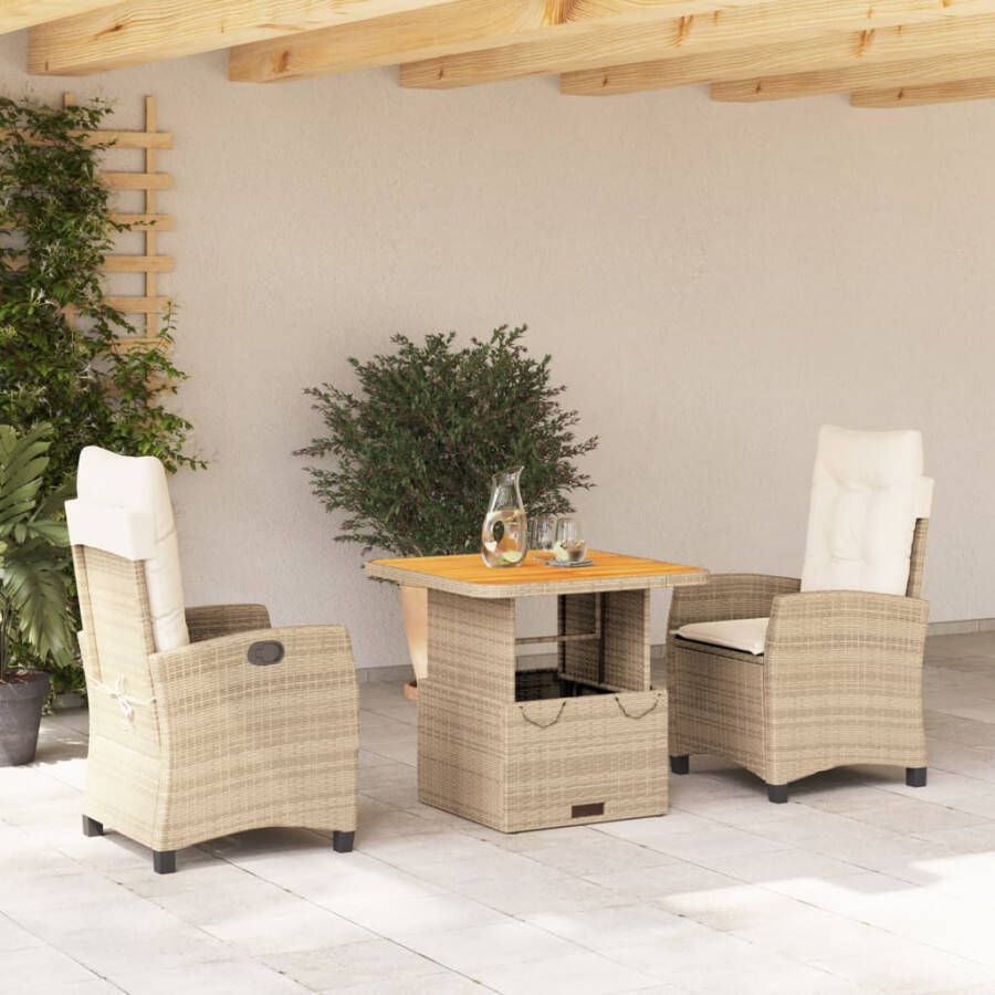 VIDAXL 3-delige Tuinset met kussens poly rattan beige - Foto 4