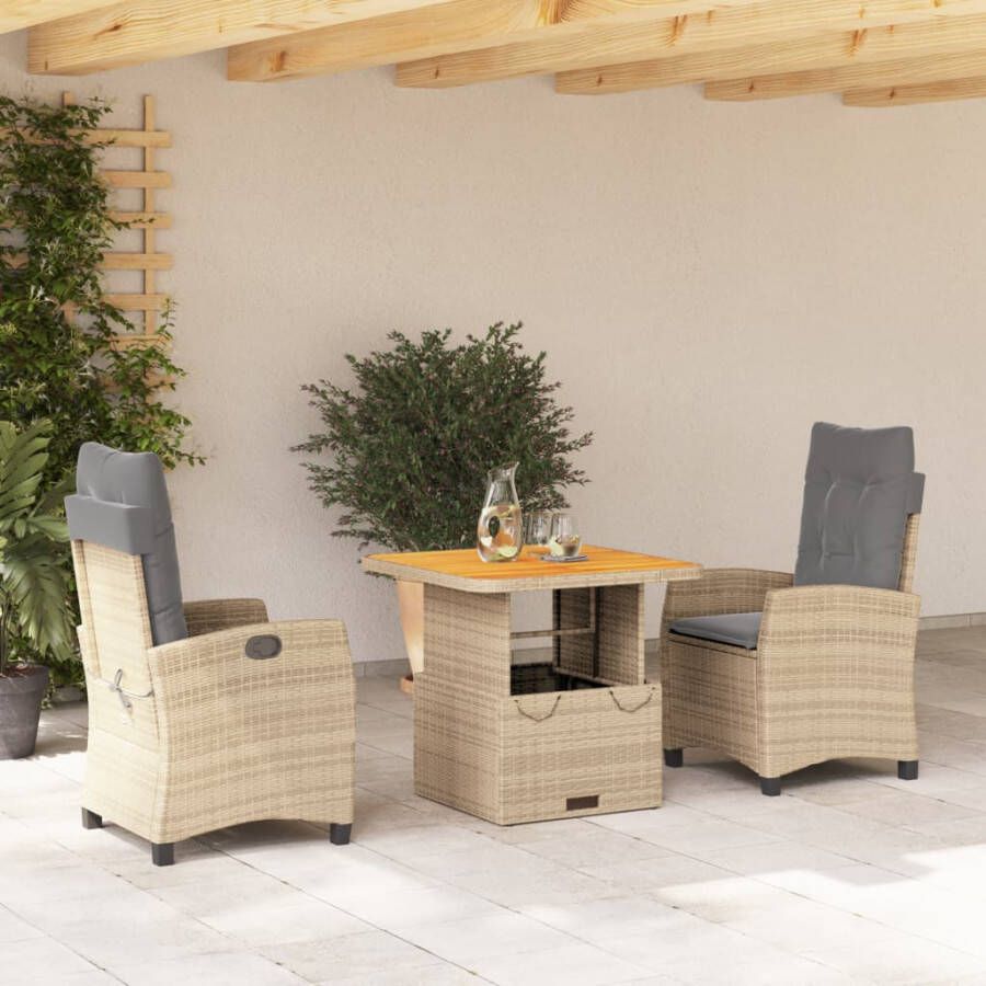 VIDAXL 3-delige Tuinset met kussens poly rattan beige - Foto 4