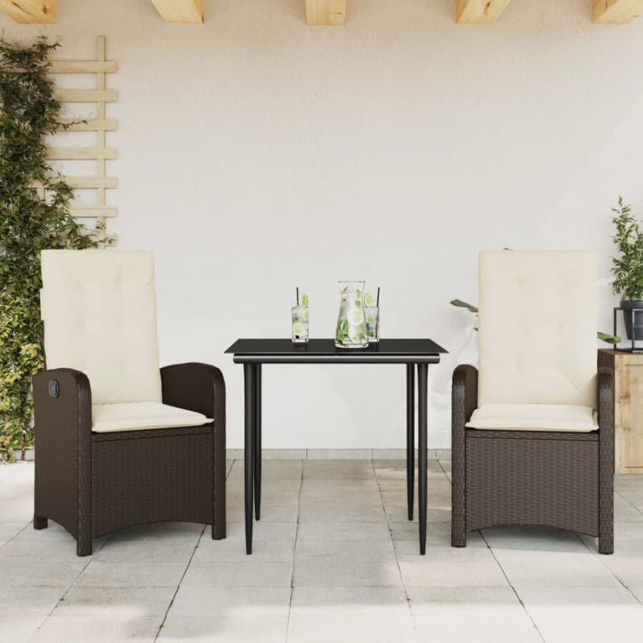 VIDAXL 3-delige Tuinset met kussens poly rattan bruin - Foto 4