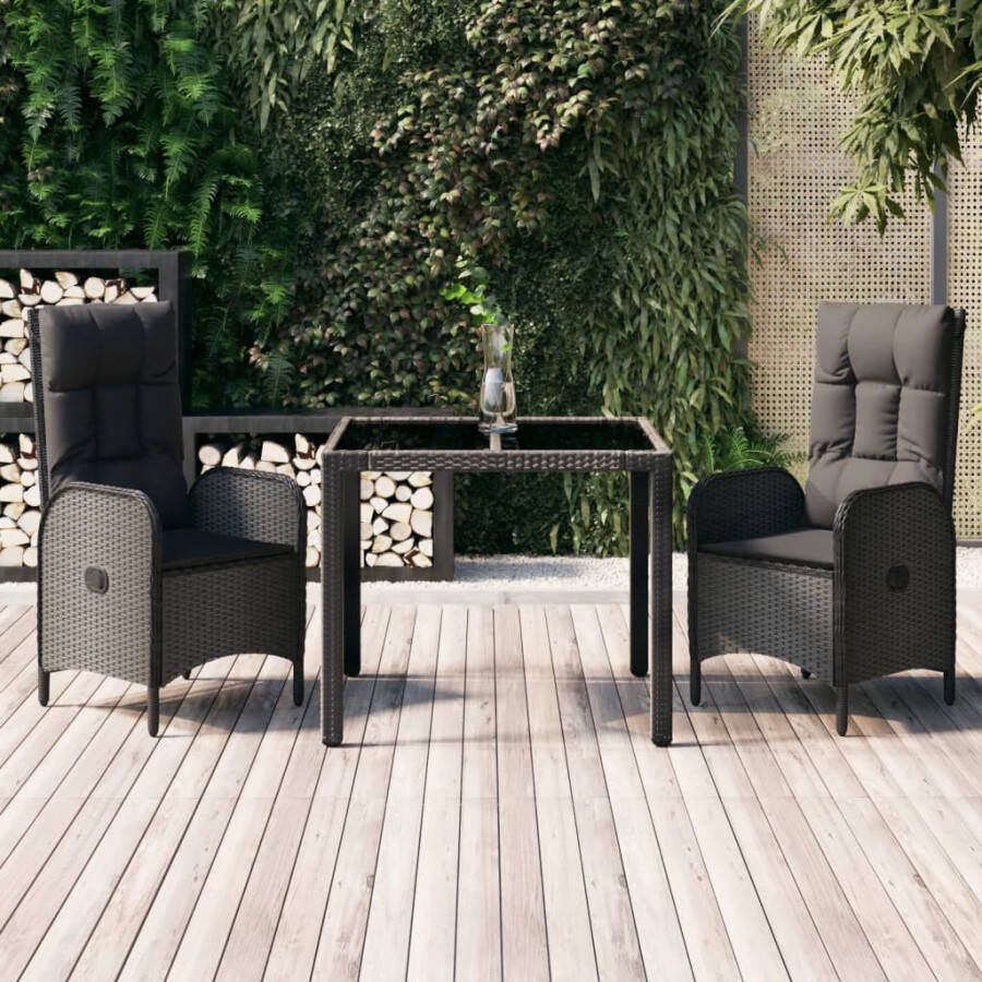 VidaXL 3-delige Tuinset met kussens poly rattan zwart - Foto 4