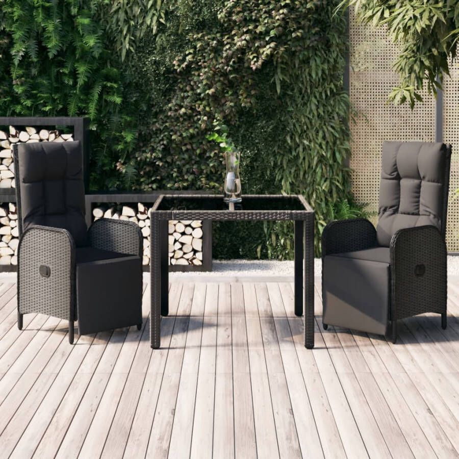 VIDAXL 3-delige Tuinset met kussens poly rattan zwart - Foto 4