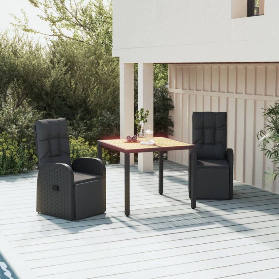 VIDAXL 3-delige Tuinset poly rattan en massief acaciahout zwart - Foto 3