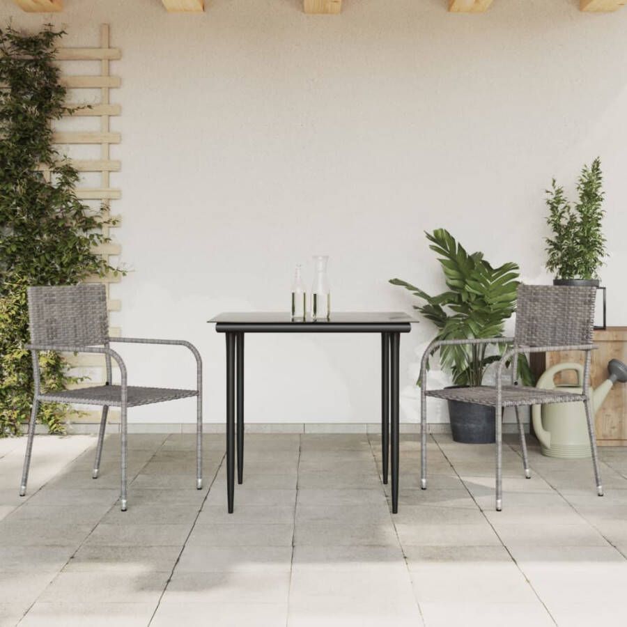 VIDAXL 3-delige Tuinset poly rattan en staal grijs en zwart - Foto 4