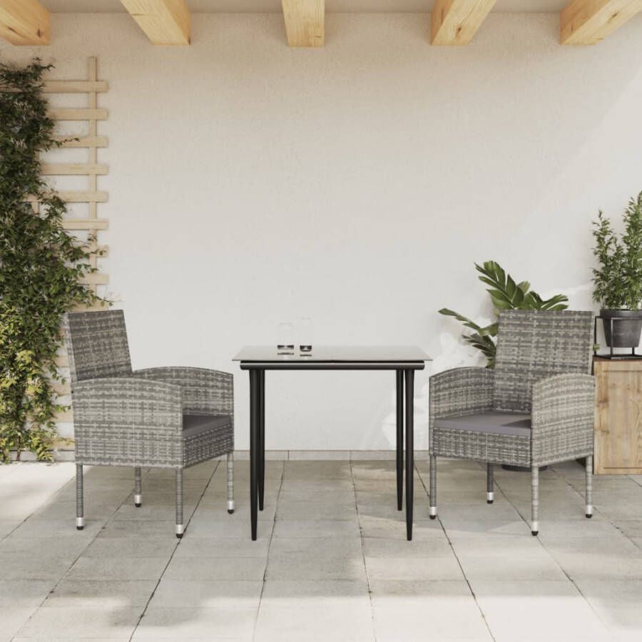 VIDAXL 3-delige Tuinset poly rattan en staal grijs en zwart - Foto 4