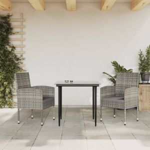 VIDAXL 3-delige Tuinset poly rattan en staal grijs en zwart