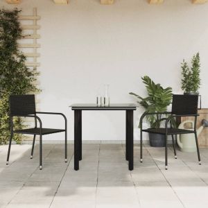 VIDAXL 3-delige Tuinset poly rattan en staal zwart