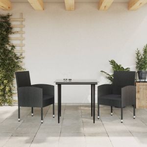VIDAXL 3-delige Tuinset poly rattan en staal zwart