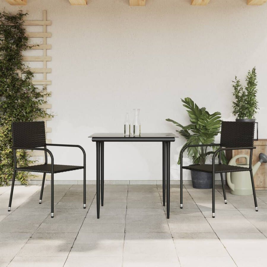 VIDAXL 3-delige Tuinset poly rattan en staal zwart - Foto 4