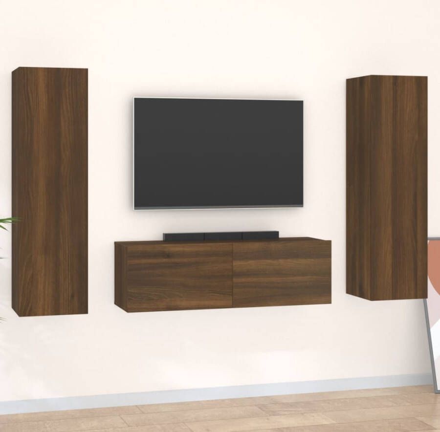 VidaXL 3-delige Tv-meubelset bewerkt hout bruineikenkleurig - Foto 2