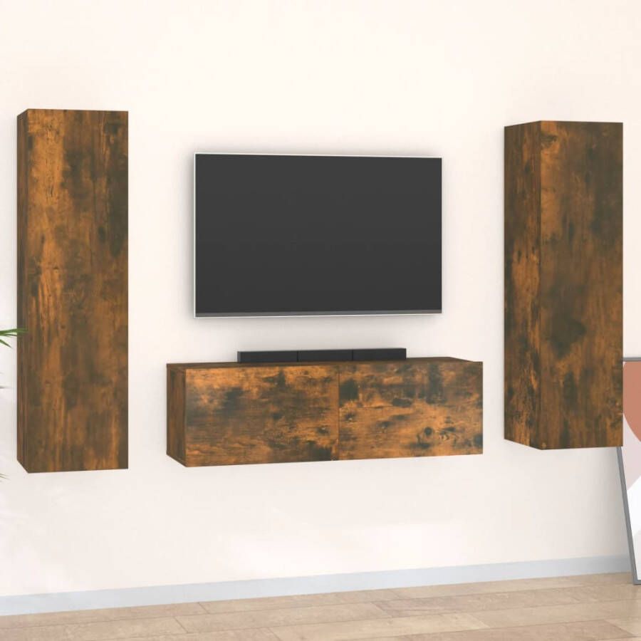 VidaXL -3-delige-Tv-meubelset-bewerkt-hout-gerookt-eikenkleurig - Foto 2