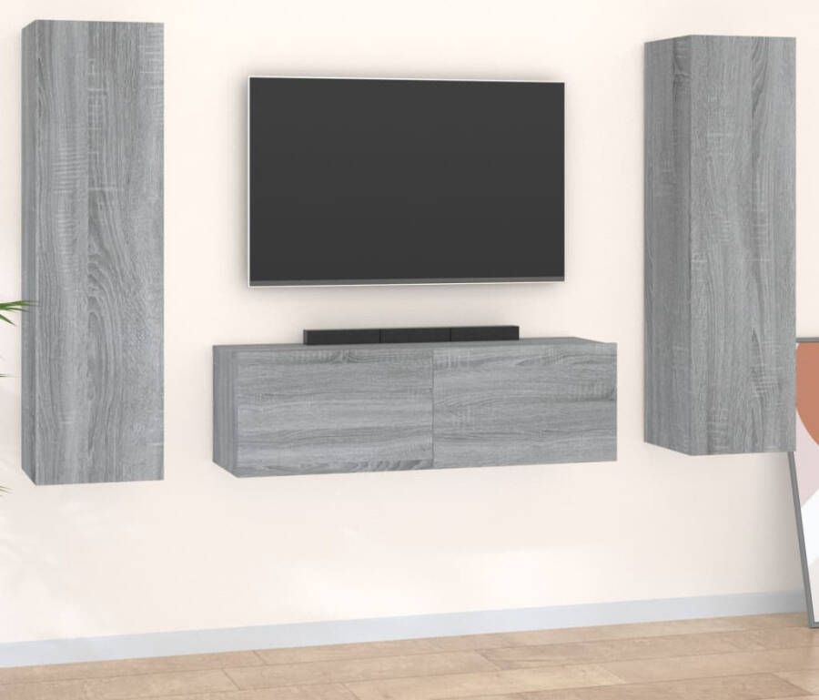 VidaXL -3-delige-Tv-meubelset-bewerkt-hout-grijs-sonoma-eikenkleurig - Foto 2