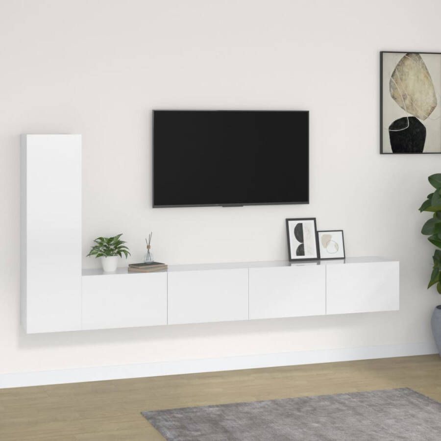 VidaXL -3-delige-Tv-meubelset-bewerkt-hout-hoogglans-wit - Foto 1