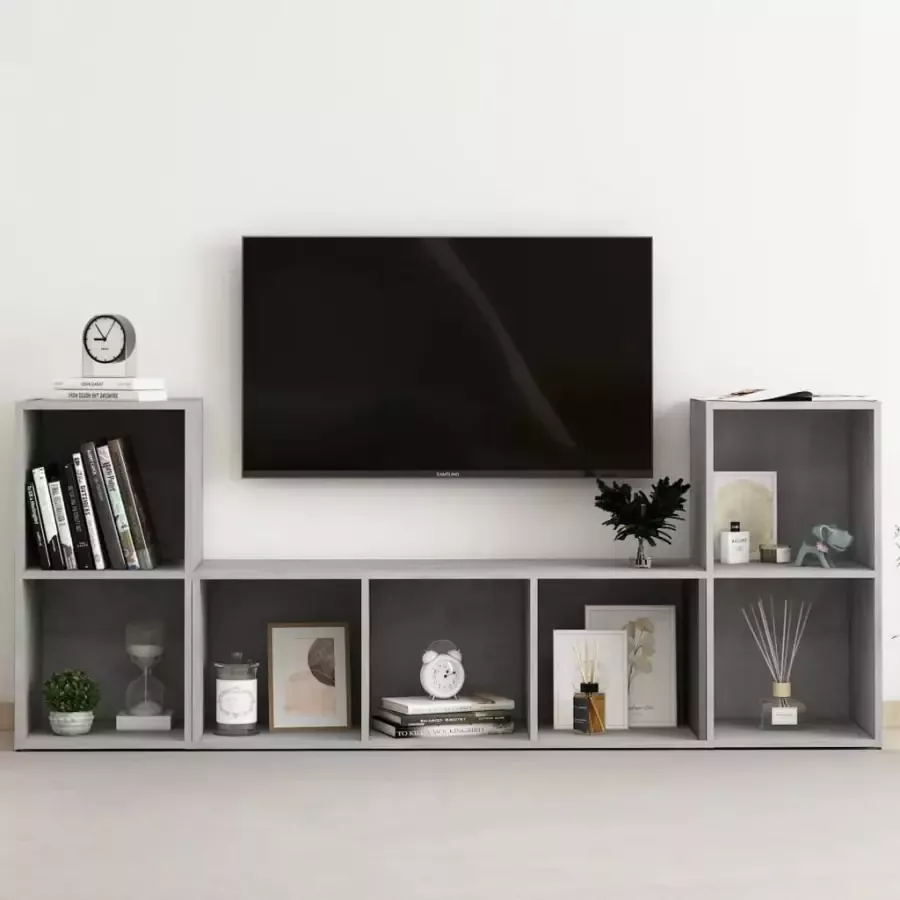 VidaXL 3-delige Tv-meubelset Spaanplaat Betongrijs - Foto 1