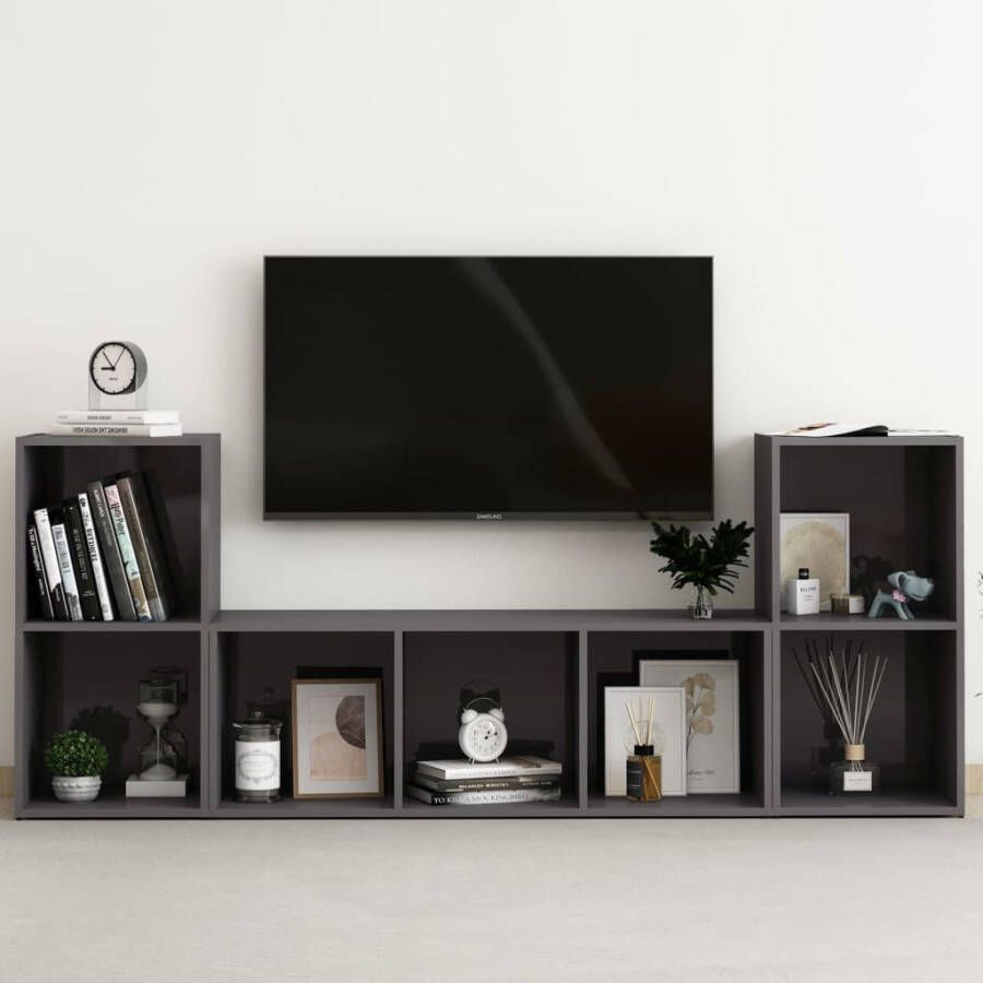 VIDAXL 3-delige Tv-meubelset bewerkt hout hoogglans grijs - Foto 3