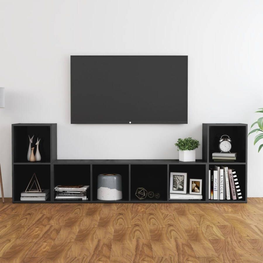 VidaXL -3-delige-Tv-meubelset-spaanplaat-hoogglans-grijs - Foto 3