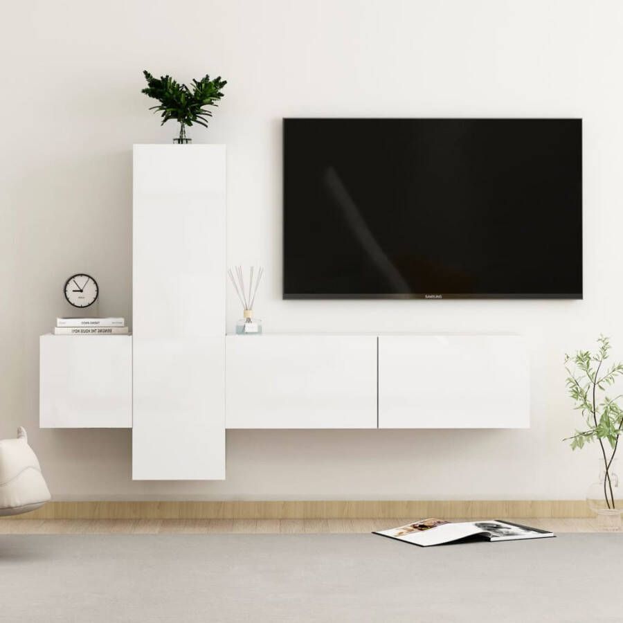 VidaXL 3-delige Tv-meubelset bewerkt hout hoogglans wit