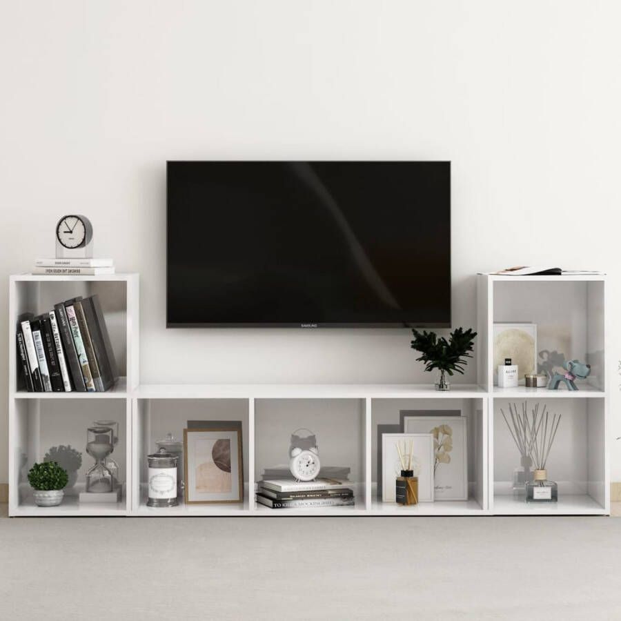 VidaXL -3-delige-Tv-meubelset-spaanplaat-hoogglans-wit