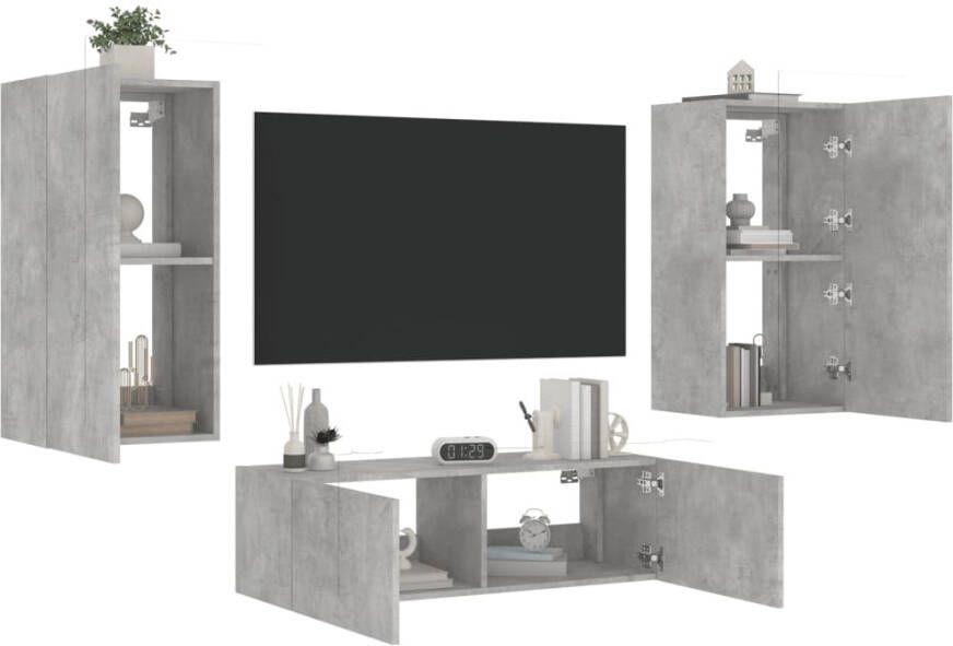 VidaXL -3-delige-tv-wandmeubelset-met-LED-verlichting-betongrijs - Foto 4