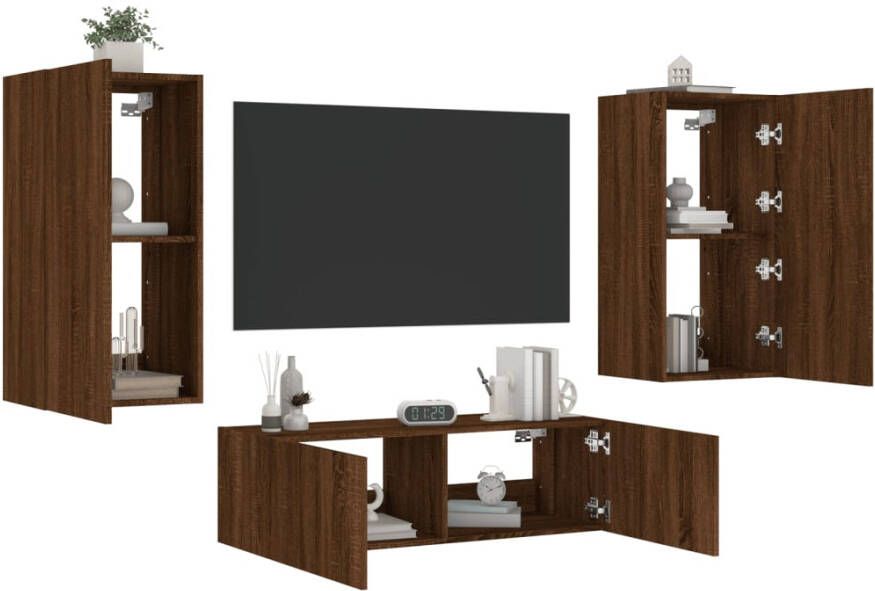 VidaXL -3-delige-tv-wandmeubelset-met-LED-verlichting-bruineikenkleurig - Foto 4
