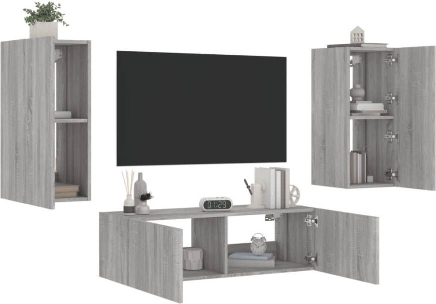 VidaXL -3-delige-tv-wandmeubelset-met-LED-verlichting-grijs-sonoma - Foto 4