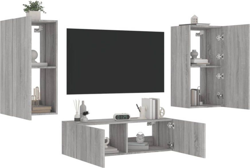 VidaXL -3-delige-tv-wandmeubelset-met-LED-verlichting-grijs-sonoma - Foto 4
