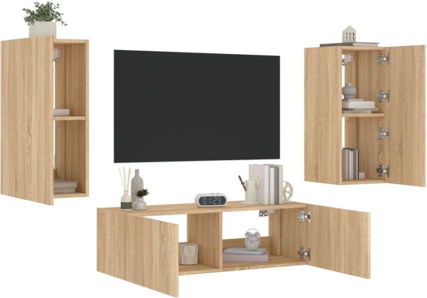 VidaXL -3-delige-Tv-wandmeubelset-met-LED-verlichting-sonoma-eikenkleur - Foto 4