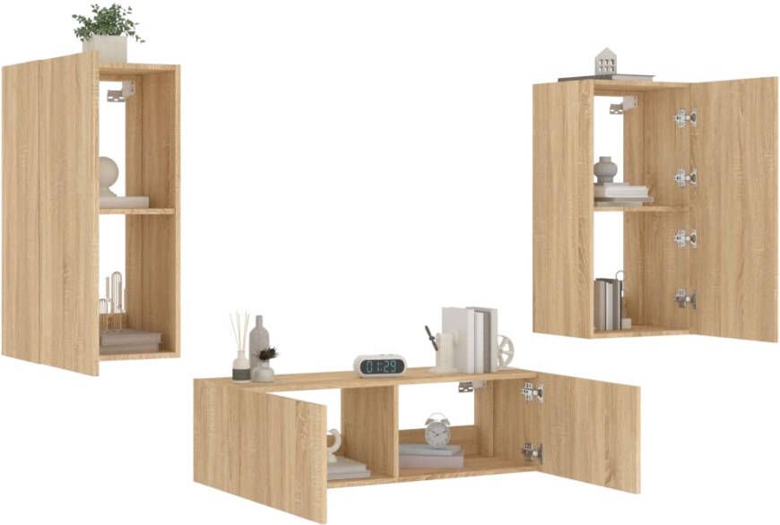VidaXL -3-delige-Tv-wandmeubelset-met-LED-verlichting-sonoma-eikenkleur - Foto 4