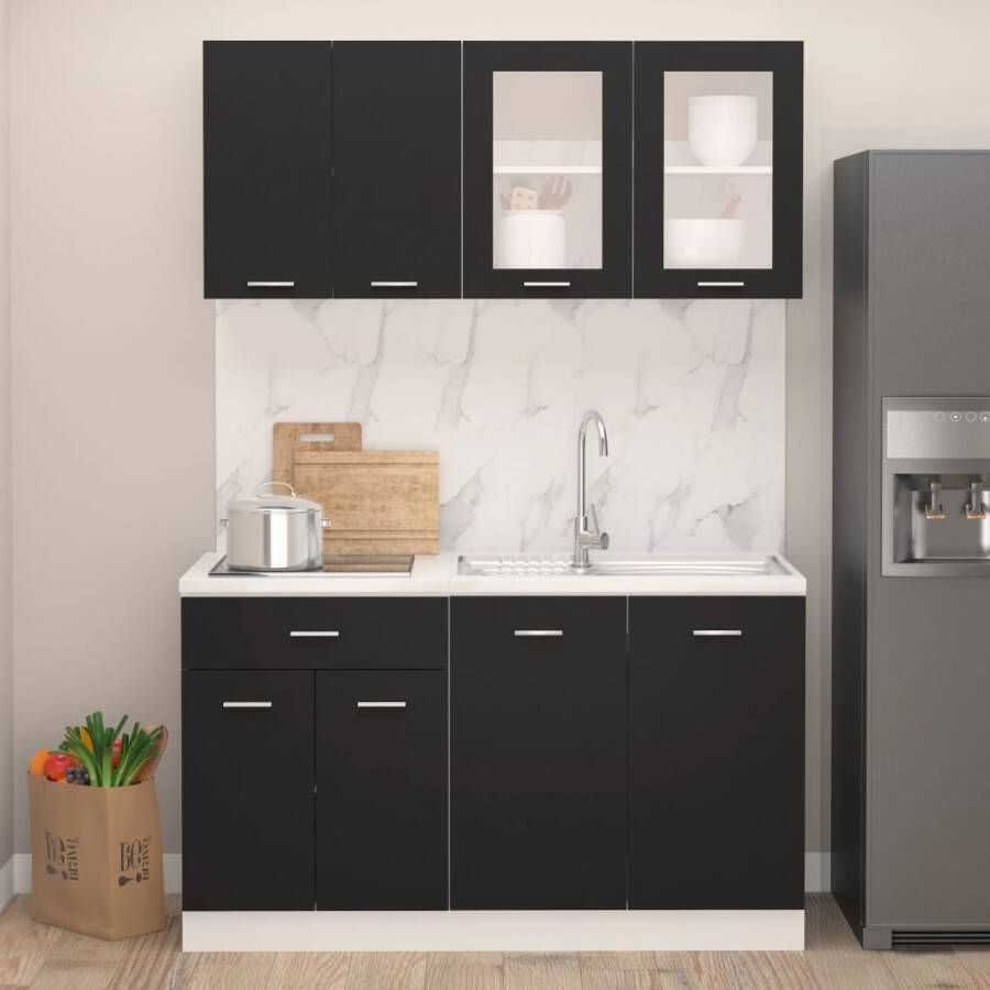 Vida XL vidaXL 4-delige Keukenkastenset bewerkt hout zwart-VXL-3067656 - Foto 2