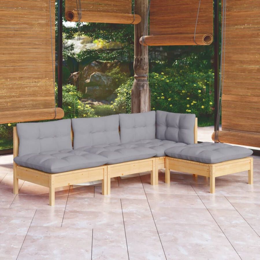 VidaXL 4-delige Loungeset met grijze kussens grenenhout - Foto 4