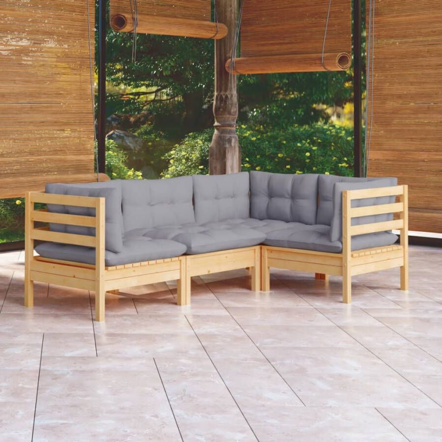 VidaXL 4-delige Loungeset met grijze kussens grenenhout - Foto 3
