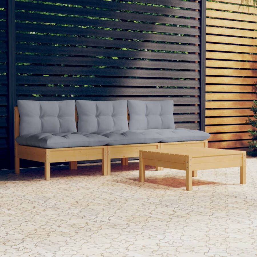 VidaXL 4-delige Loungeset met grijze kussens grenenhout - Foto 3
