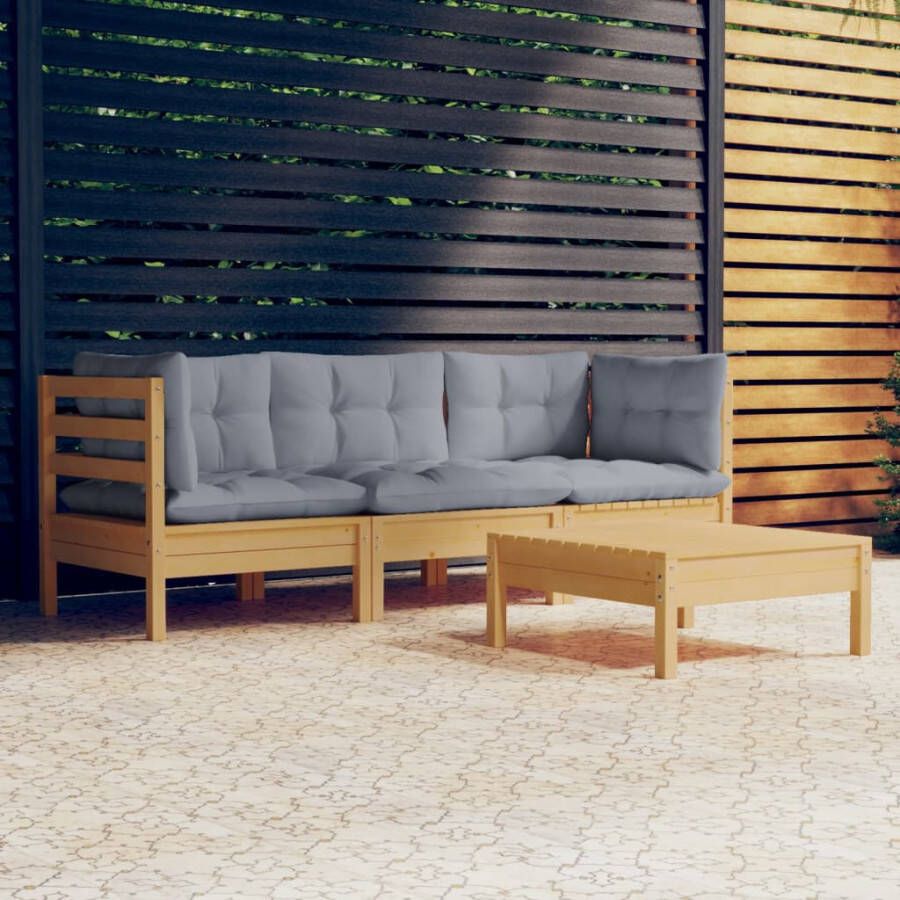 VIDAXL 4-delige Loungeset met grijze kussens grenenhout - Foto 3