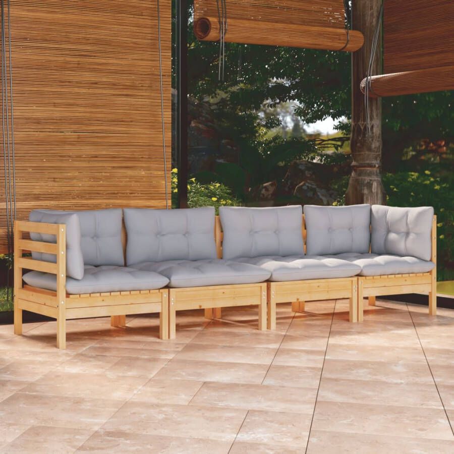 VidaXL 4-delige Loungeset met grijze kussens massief grenenhout - Foto 3