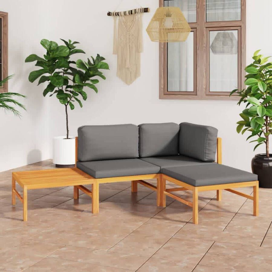 VidaXL 4-delige Loungeset met grijze kussens massief teakhout - Foto 4