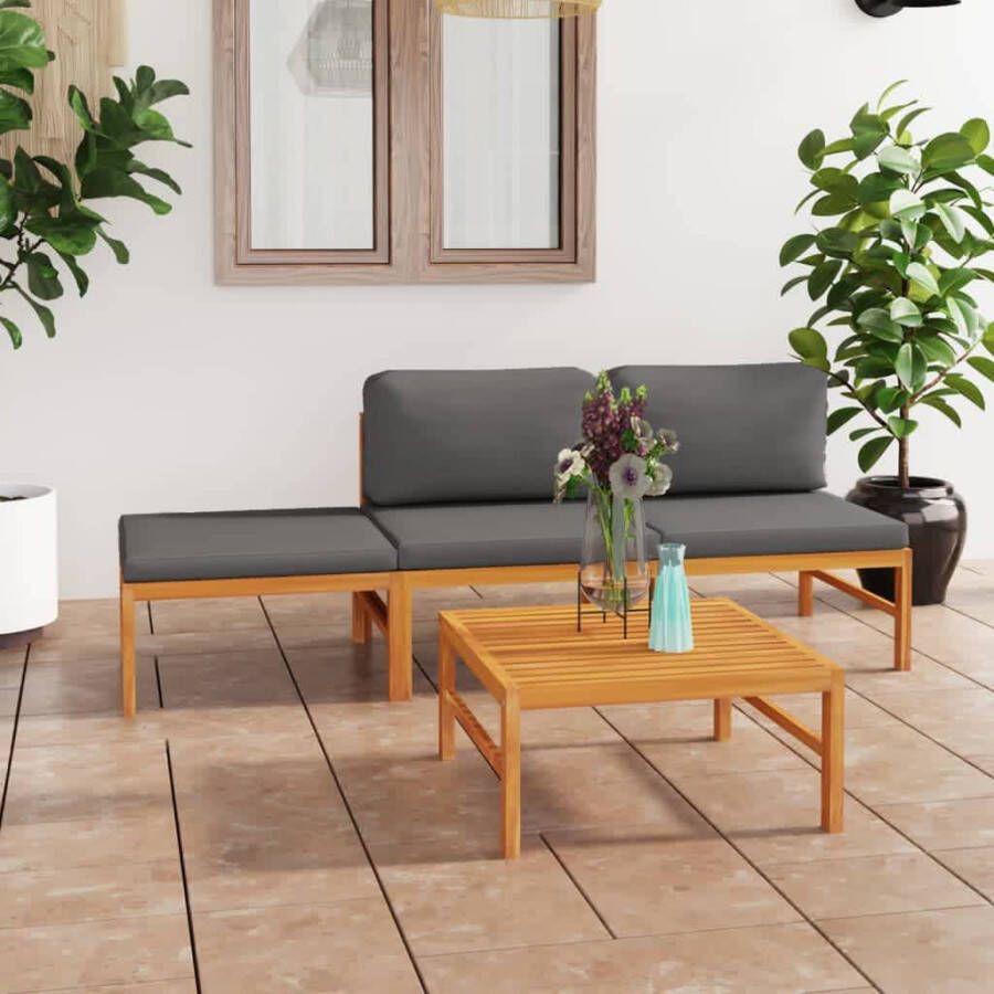 VIDAXL 4-delige Loungeset met grijze kussens massief teakhout - Foto 4