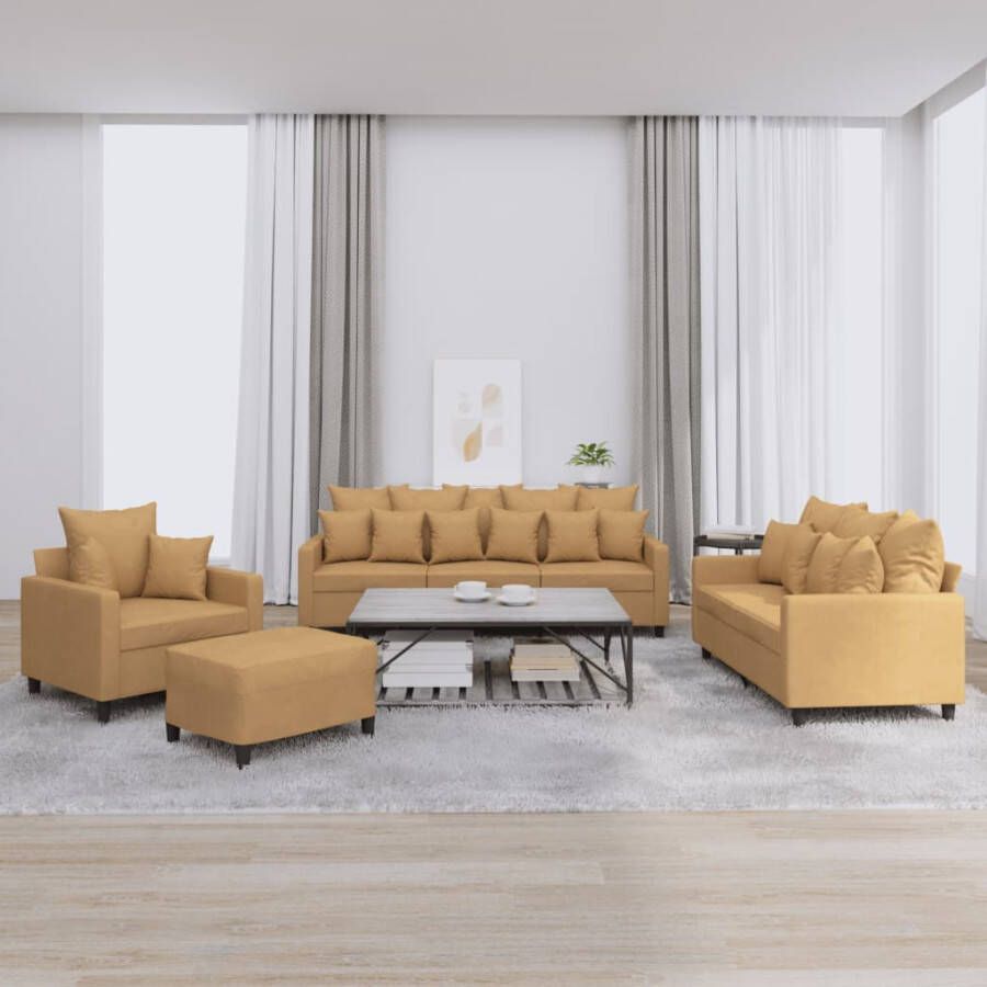 VidaXL -4-delige-Loungeset-met-kussens-fluweel-bruin