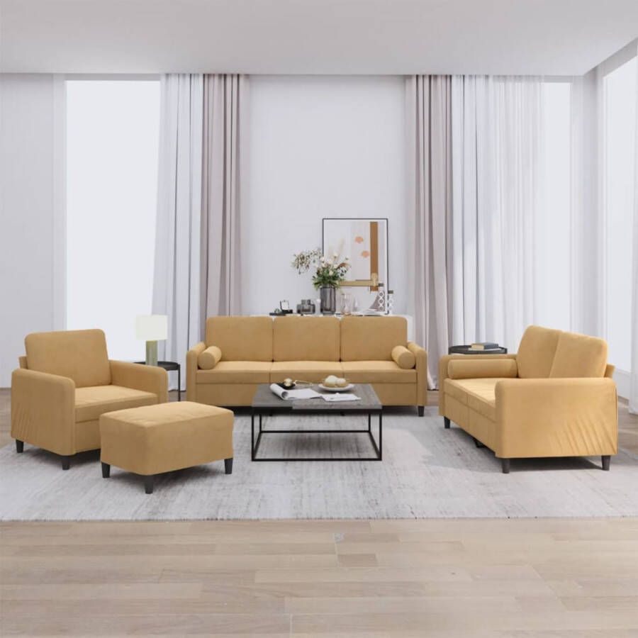 VidaXL -4-delige-Loungeset-met-kussens-fluweel-bruin