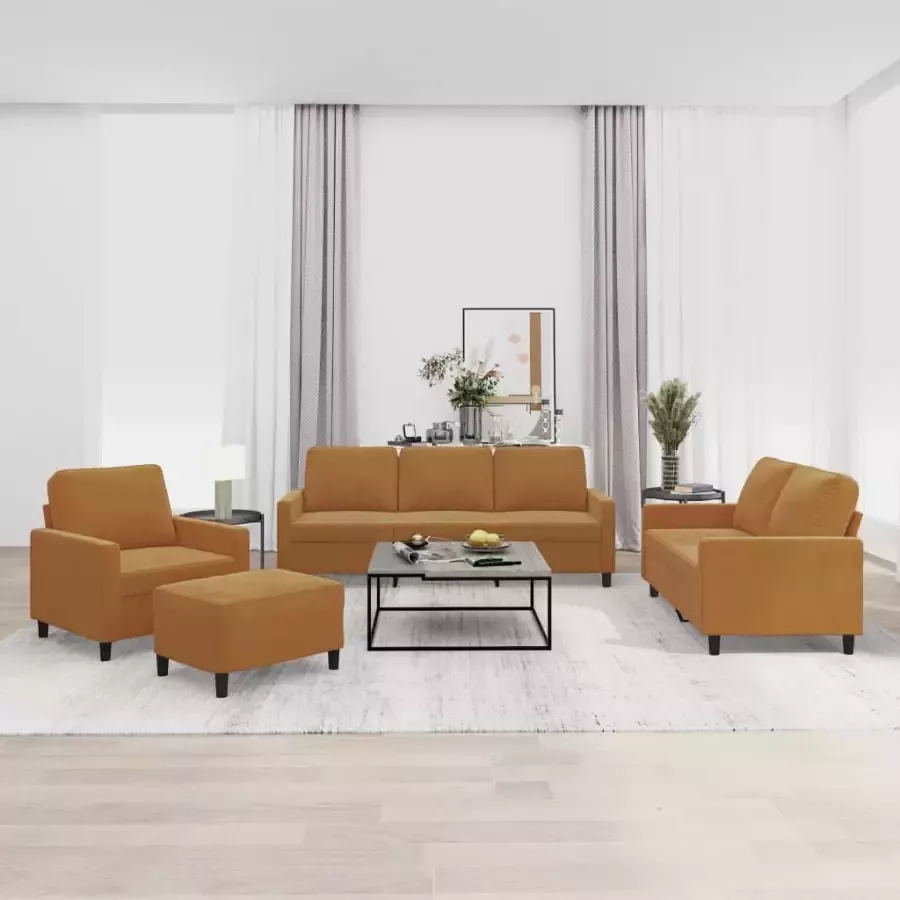 VidaXL 4-delige Loungeset met kussens fluweel bruin