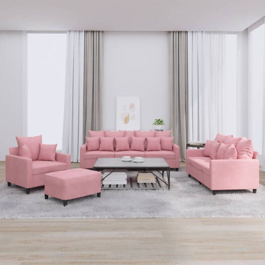 VidaXL -4-delige-Loungeset-met-kussens-fluweel-roze
