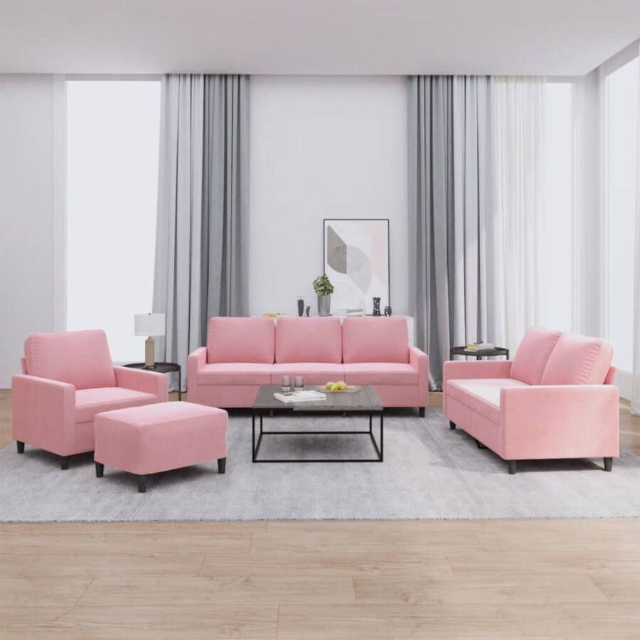VidaXL -4-delige-Loungeset-met-kussens-fluweel-roze
