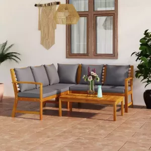 VIDAXL 4-delige Loungeset met kussens massief acaciahout
