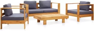 VidaXL 4-delige Loungeset met kussens massief acaciahout grijs