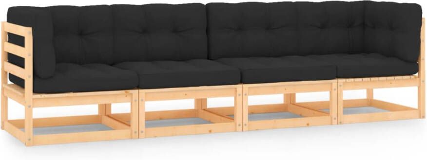 VIDAXL 4-delige Loungeset met kussens massief grenenhout - Foto 4