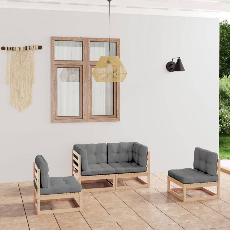 VidaXL 4-delige Loungeset met kussens massief grenenhout - Foto 4