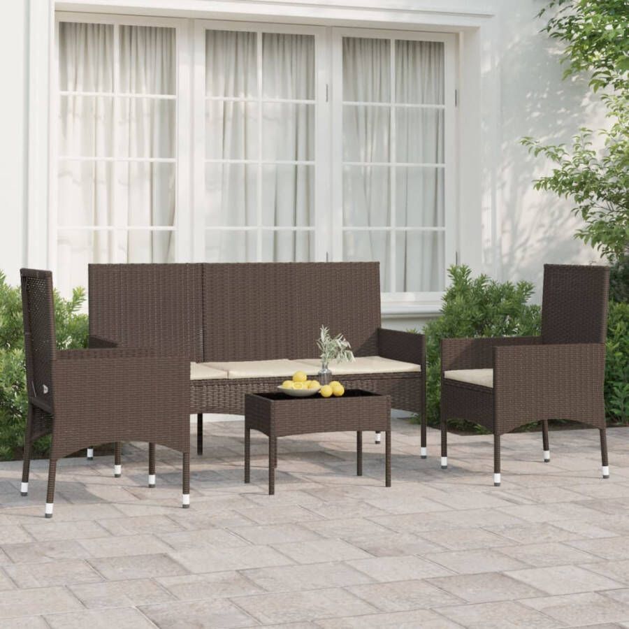 VIDAXL 4-delige Loungeset met kussens poly rattan bruin