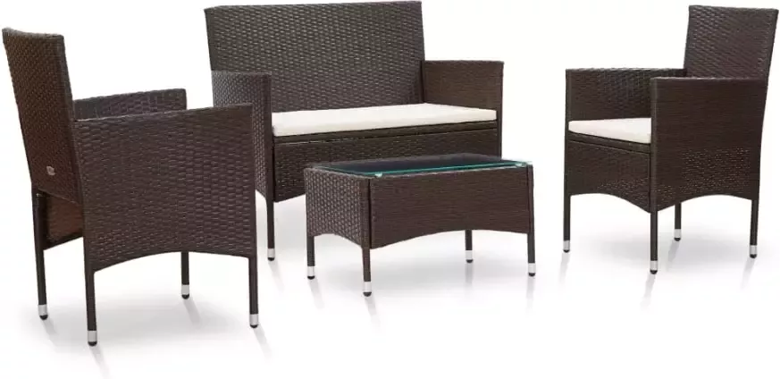 VIDAXL 4-delige Loungeset met kussens poly rattan bruin - Foto 4