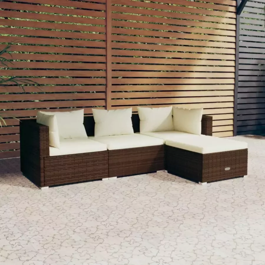 VIDAXL 4-delige Loungeset met kussens poly rattan bruin - Foto 4